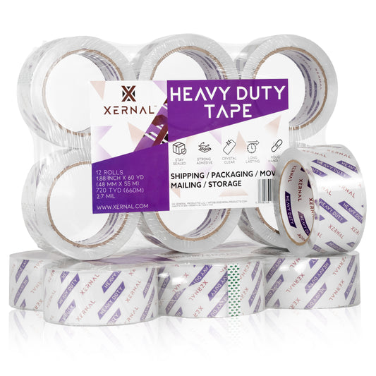 Crystal Clear Heavy Duty Packing Tape - 12 Rolls - 1.88 inch x 60 Yards/Roll - 2.7 mil Thickness - 3 inch Core - 720 Total Yards