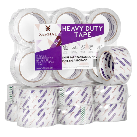 Crystal Clear Heavy Duty Packing Tape - 18 Rolls - 1.88 inch x 60 Yards/Roll - 2.7 mil Thickness - 3 inch Core - 1080 Total Yards