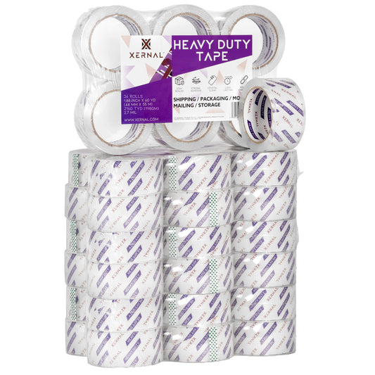 Crystal Clear Heavy Duty Packing Tape - 36 Rolls - 1.88 inch x 60 Yards/Roll - 2.7 mil Thickness - 3 inch Core - 2160 Total Yards