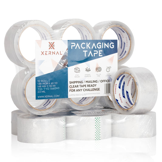 Clear Packaging Tape – 12 Rolls – 1.88 inch x 60 Yards/Roll x 3 inch core – Strong Adhesive for Shipping, Mailing and Office – Guarantee Secure Seals on Every Box - 720 Total Yards