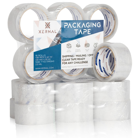 Clear Packaging Tape – 18 Rolls – 1.88 inch x 60 Yards/Roll x 3 inch core – Strong Adhesive for Shipping, Mailing and Office – Guarantee Secure Seals on Every Box - 1080 Total Yards