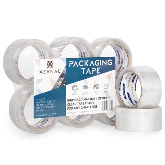 Clear Packaging Tape – 6 Rolls – 1.88 inch x 60 Yards/Roll x 3 inch core – Strong Adhesive for Shipping, Mailing and Office – Guarantee Secure Seals on Every Box - 360 Total Yards